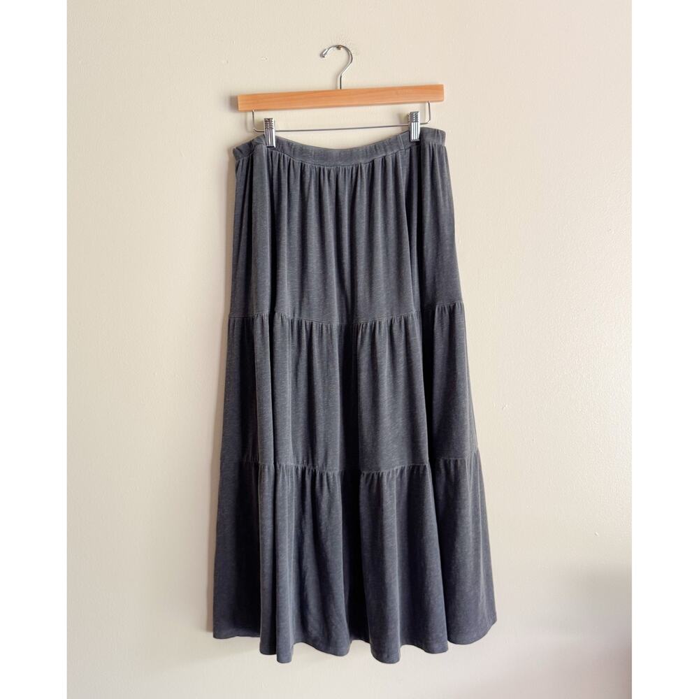 Sundry x Evereve Grey Tiered Side Slit Midi Skirt Size 4 or XL Boho Casual Norm - Picture 7 of 7